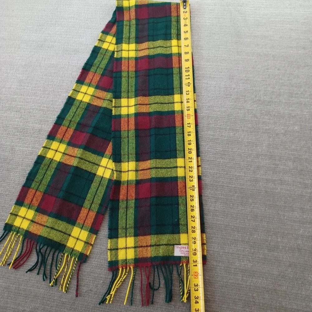Ingles Buchan Wool Scarf‎ Green Blue Tartan Plaid Fringe Made in Scotland 68